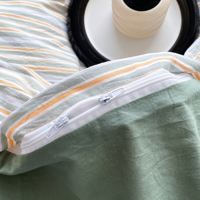 91家纺网 家纺一手货源 找家纺 春皖家纺 2026新款色织AB版水洗棉三件套四件套单品系列（四件套风格一） 素雅-绿条