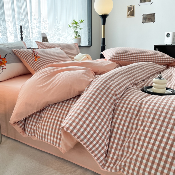 91家纺网 家纺一手货源 找家纺 春皖家纺 2026新款色织AB版水洗棉三件套四件套单品系列（四件套风格一） 素雅-玉格