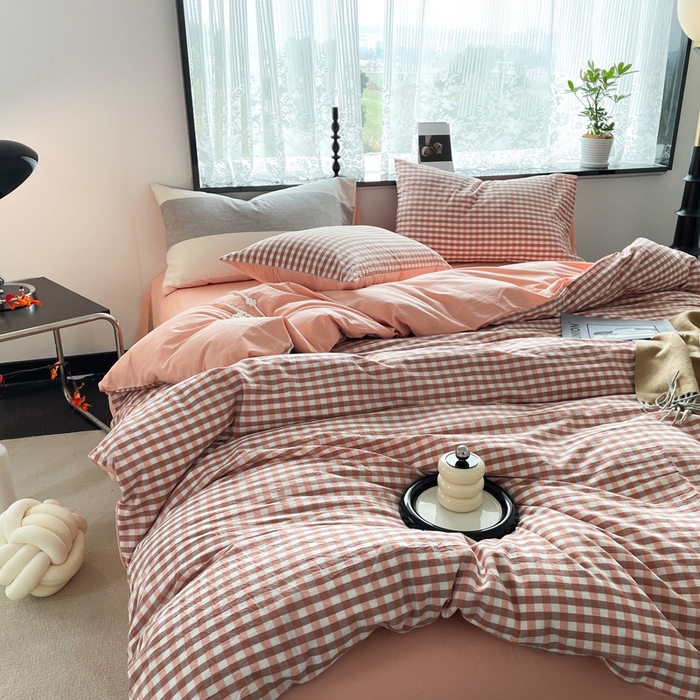 91家纺网 家纺一手货源 找家纺 春皖家纺 2026新款色织AB版水洗棉三件套四件套单品系列（四件套风格一） 素雅-玉格