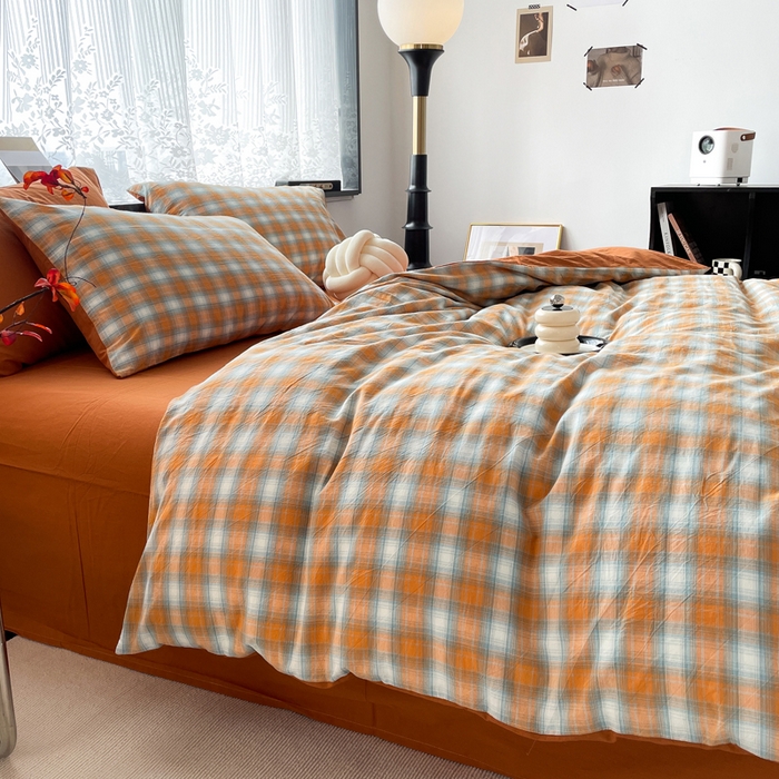 91家纺网 家纺一手货源 找家纺 春皖家纺 2026新款色织AB版水洗棉三件套四件套单品系列（四件套风格一） 素雅-沐夏