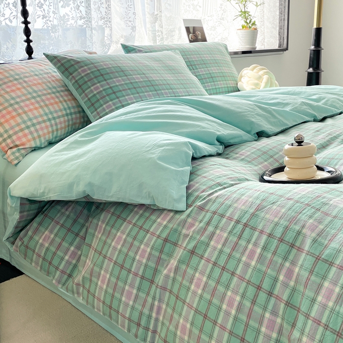 91家纺网 家纺一手货源 找家纺 春皖家纺 2026新款色织AB版水洗棉三件套四件套单品系列（四件套风格一） 素雅-情调