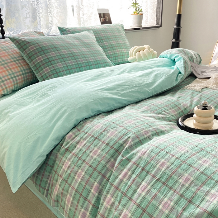 91家纺网 家纺一手货源 找家纺 春皖家纺 2026新款色织AB版水洗棉三件套四件套单品系列（四件套风格一） 素雅-情调