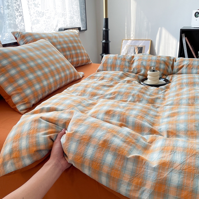 91家纺网 家纺一手货源 找家纺 春皖家纺 2026新款色织AB版水洗棉三件套四件套单品系列（四件套风格一） 素雅-沐夏