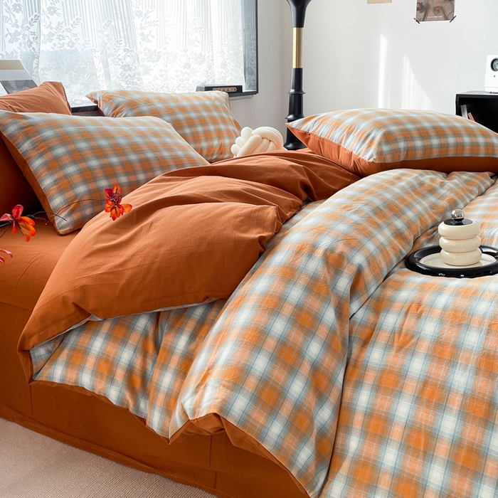 91家纺网 家纺一手货源 找家纺 春皖家纺 2026新款色织AB版水洗棉三件套四件套单品系列（四件套风格一） 素雅-沐夏