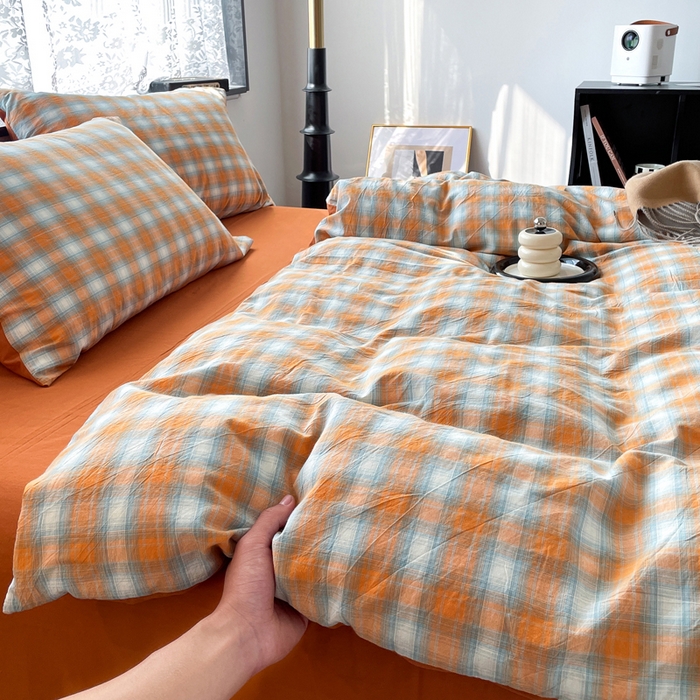 91家纺网 家纺一手货源 找家纺 春皖家纺 2026新款色织AB版水洗棉三件套四件套单品系列（四件套风格一） 素雅-沐夏