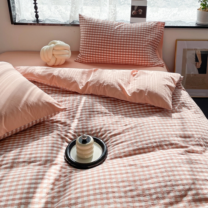 91家纺网 家纺一手货源 找家纺 春皖家纺 2026新款色织AB版水洗棉三件套四件套单品系列（四件套风格一） 素雅-玉格