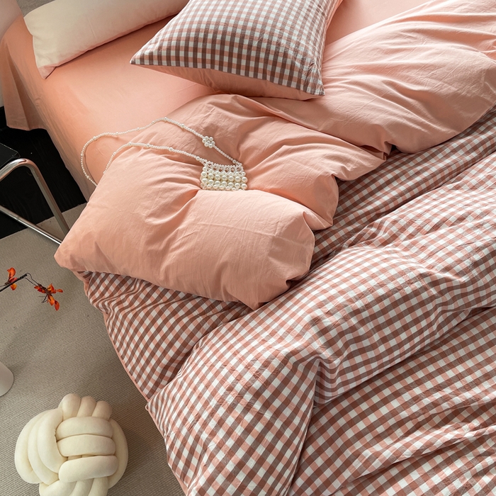 91家纺网 家纺一手货源 找家纺 春皖家纺 2026新款色织AB版水洗棉三件套四件套单品系列（四件套风格一） 素雅-玉格