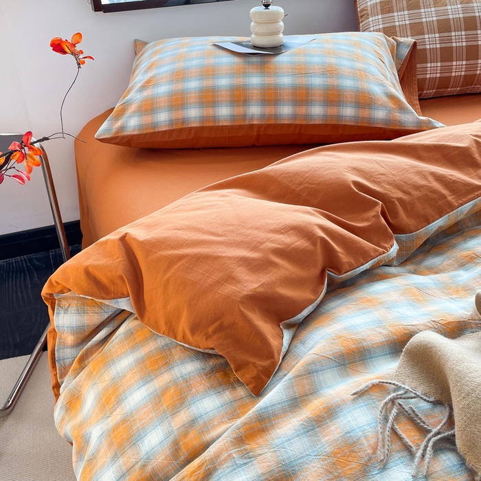 91家纺网 家纺一手货源 找家纺 春皖家纺 2026新款色织AB版水洗棉三件套四件套单品系列（四件套风格一） 素雅-沐夏