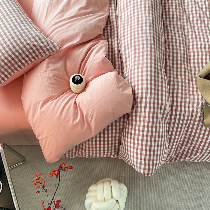 91家纺网 家纺一手货源 找家纺 春皖家纺 2026新款色织AB版水洗棉三件套四件套单品系列（四件套风格一） 素雅-玉格