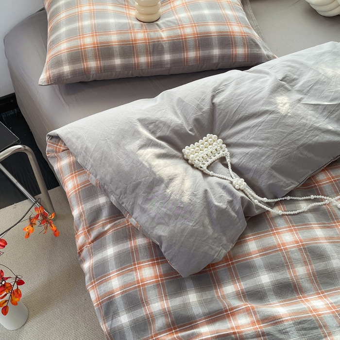 91家纺网 家纺一手货源 找家纺 春皖家纺 2026新款色织AB版水洗棉三件套四件套单品系列（四件套风格一） 栗木-咖格