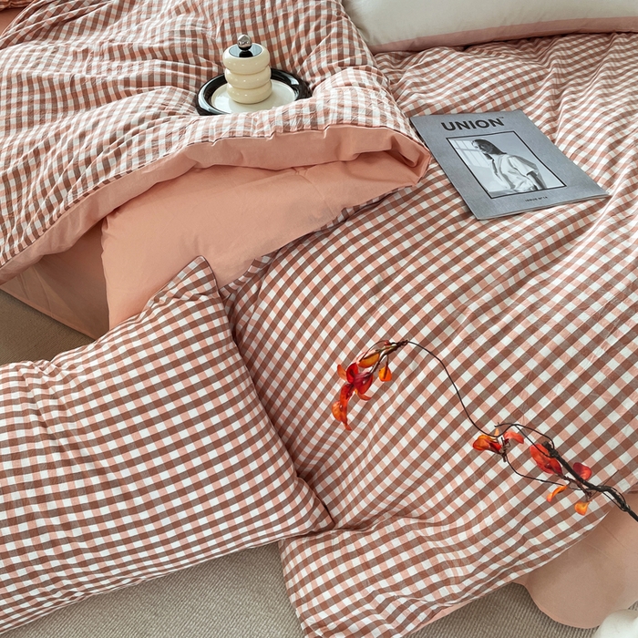 91家纺网 家纺一手货源 找家纺 春皖家纺 2026新款色织AB版水洗棉三件套四件套单品系列（四件套风格一） 素雅-玉格