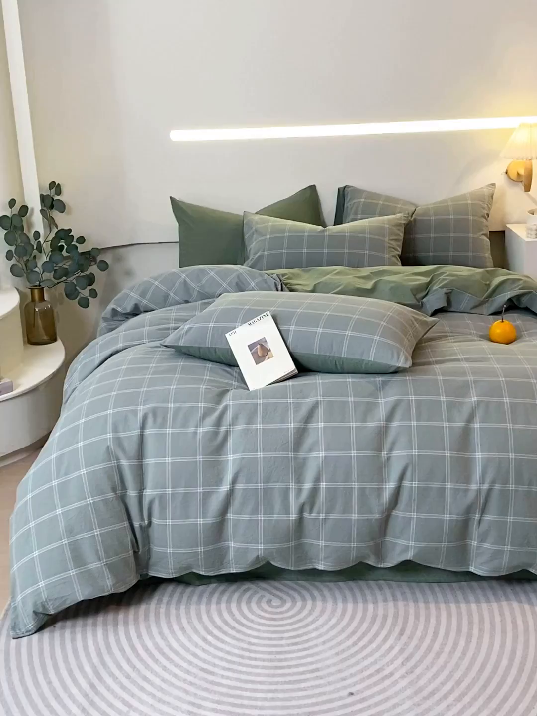 91家纺网 家纺一手货源 找家纺 春皖家纺 2026新款色织AB版水洗棉三件套四件套单品系列（四件套风格一） 素雅-韵绿