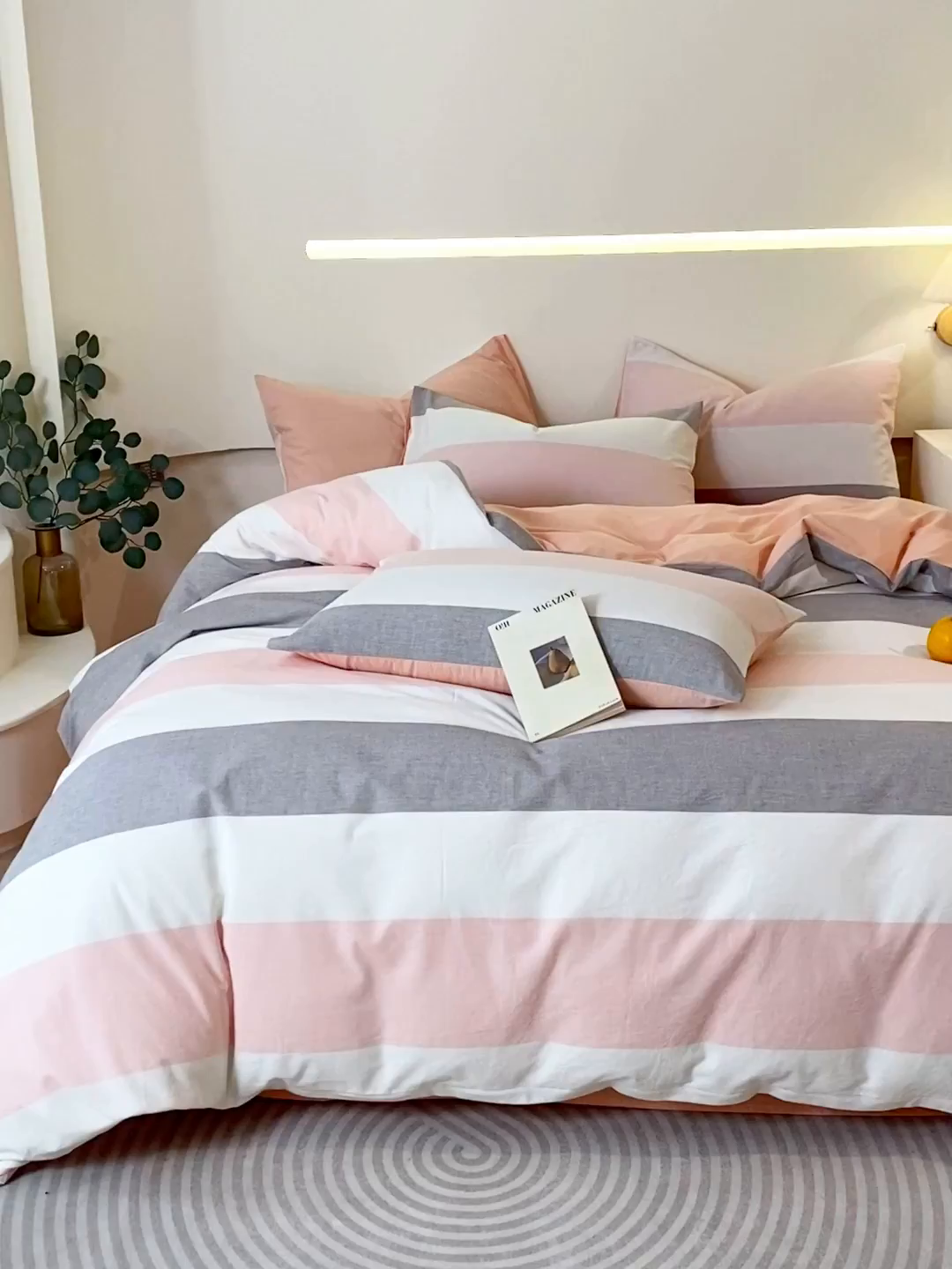 91家纺网 家纺一手货源 找家纺 春皖家纺 2026新款色织AB版水洗棉三件套四件套单品系列（四件套风格一） 素雅-灰白条