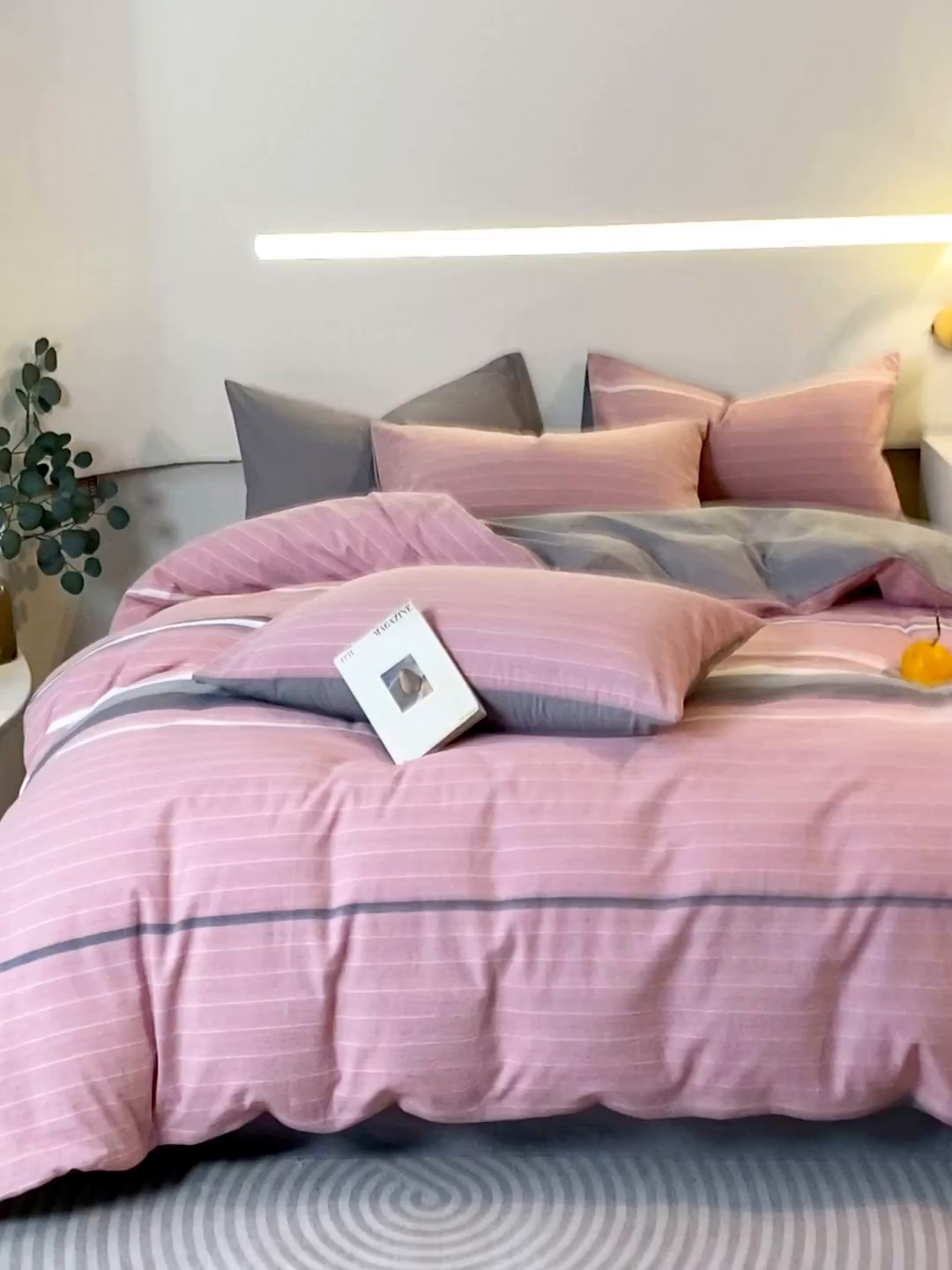 91家纺网 家纺一手货源 找家纺 春皖家纺 2026新款色织AB版水洗棉三件套四件套单品系列（四件套风格一） 素雅-蔻粉