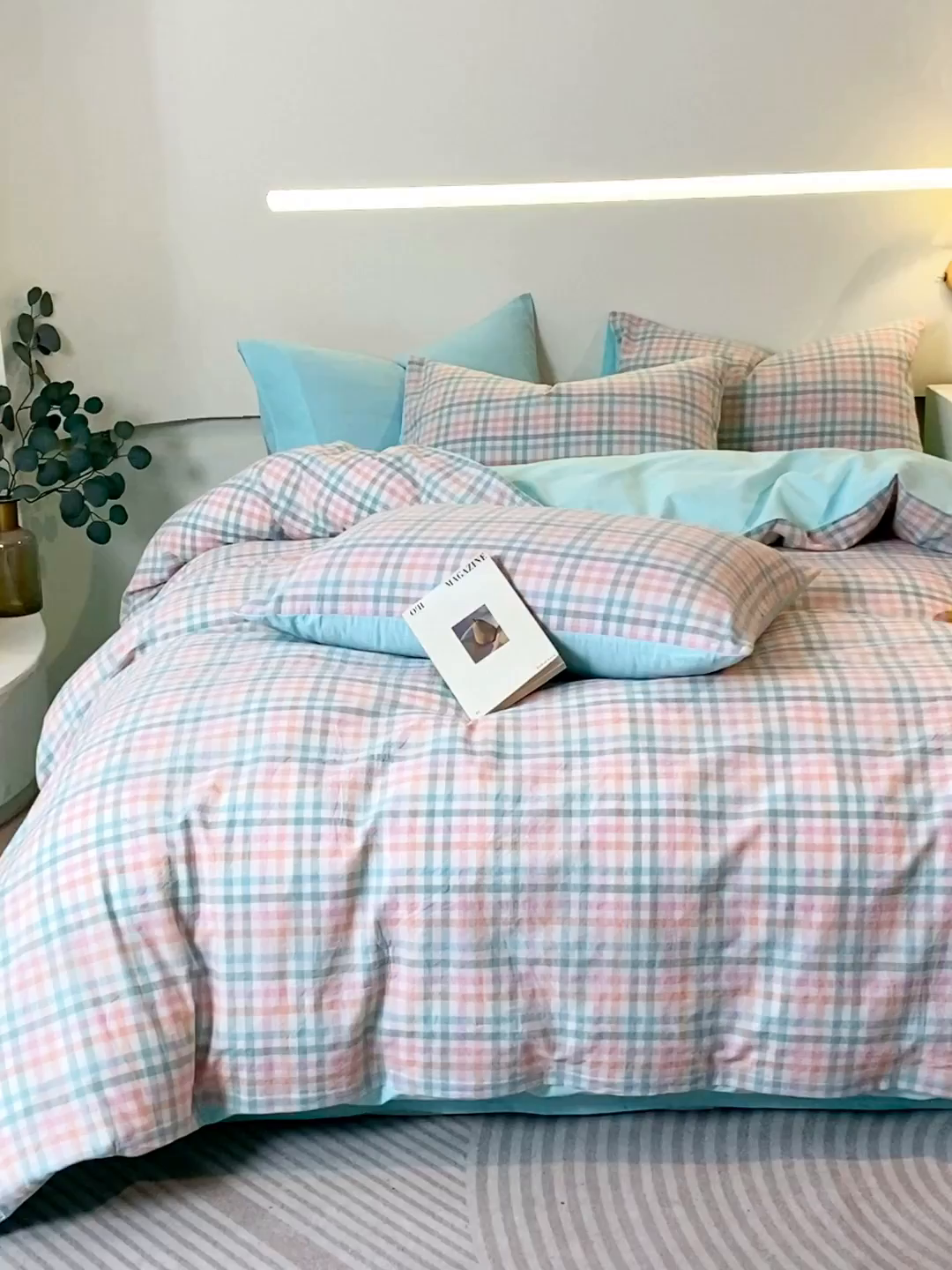 91家纺网 家纺一手货源 找家纺 春皖家纺 2026新款色织AB版水洗棉三件套四件套单品系列（四件套风格一） 翠竹-绿格