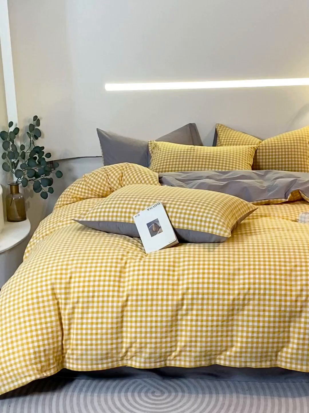 91家纺网 家纺一手货源 找家纺 春皖家纺 2026新款色织AB版水洗棉三件套四件套单品系列（四件套风格一） 朱羽-黄格