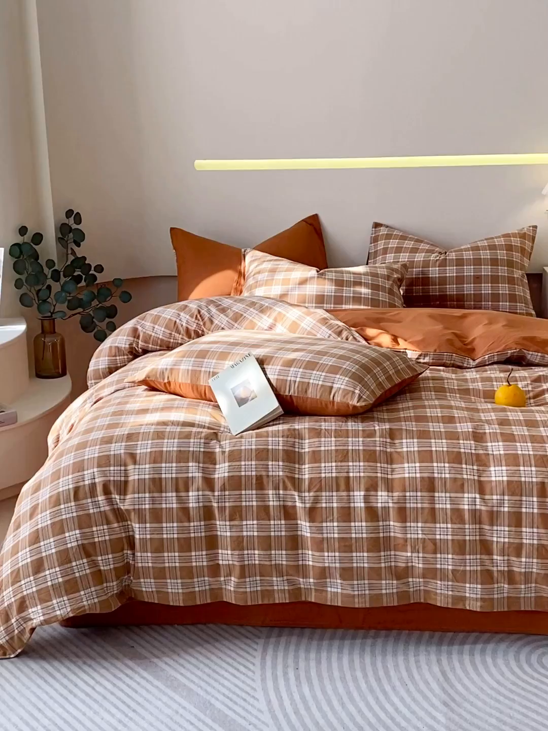 91家纺网 家纺一手货源 找家纺 春皖家纺 2026新款色织AB版水洗棉三件套四件套单品系列（四件套风格一） 素雅-黄格