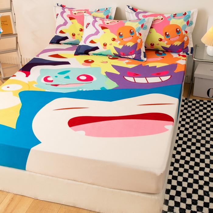 91家纺网 家纺一手货源 找家纺 一电 2026新款卡通床单床笠棕垫床套防尘罩席床垫保护套卡通儿童上下床床单床笠-第二批 嘻嘻皮卡丘