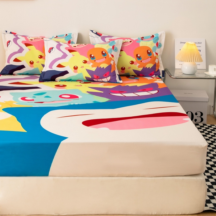 91家纺网 家纺一手货源 找家纺 一电 2026新款卡通床单床笠棕垫床套防尘罩席床垫保护套卡通儿童上下床床单床笠-第二批 嘻嘻皮卡丘