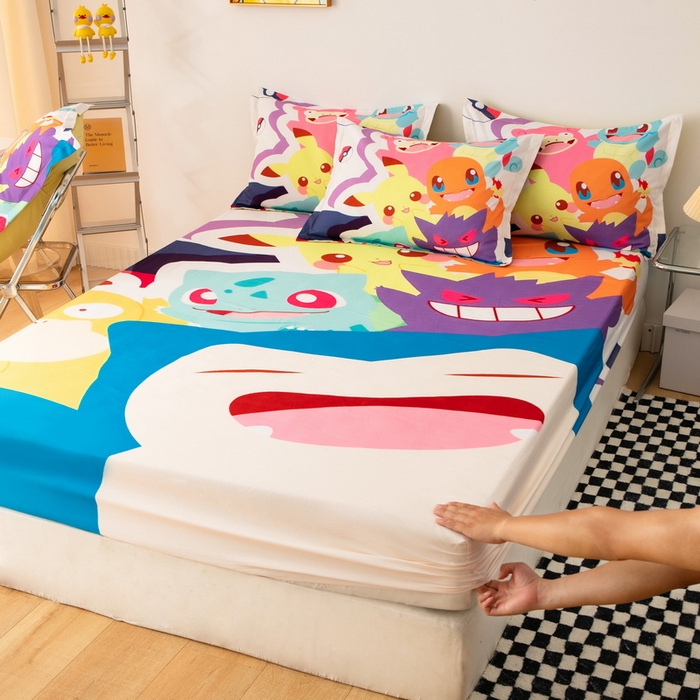 91家纺网 家纺一手货源 找家纺 一电 2026新款卡通床单床笠棕垫床套防尘罩席床垫保护套卡通儿童上下床床单床笠-第二批 嘻嘻皮卡丘