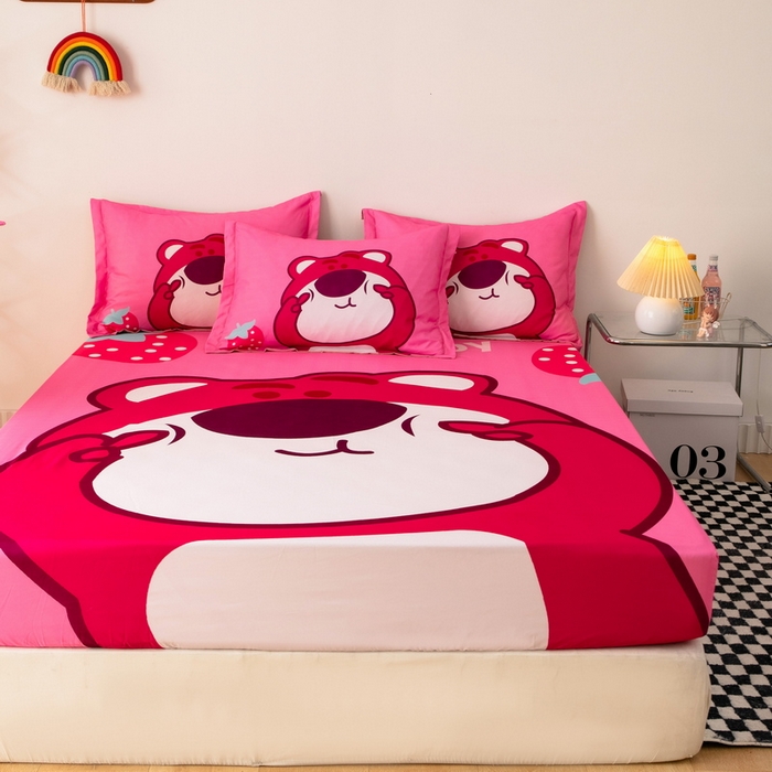 91家纺网 家纺一手货源 找家纺 一电 2026新品卡通床单床笠棕垫床套防尘罩席床垫保护套卡通儿童上下床床单床笠-第三批 草莓大雄