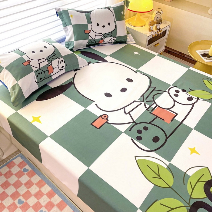 91家纺网 家纺一手货源 找家纺 一电 2026新品卡通床单床笠棕垫床套防尘罩席床垫保护套卡通儿童上下床床单床笠-第三批 绿格狗