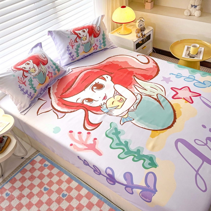 91家纺网 家纺一手货源 找家纺 一电 2026新品卡通床单床笠棕垫床套防尘罩席床垫保护套卡通儿童上下床床单床笠-第三批 美人鱼公主