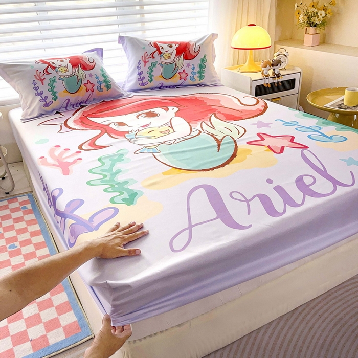 91家纺网 家纺一手货源 找家纺 一电 2026新品卡通床单床笠棕垫床套防尘罩席床垫保护套卡通儿童上下床床单床笠-第三批 美人鱼公主