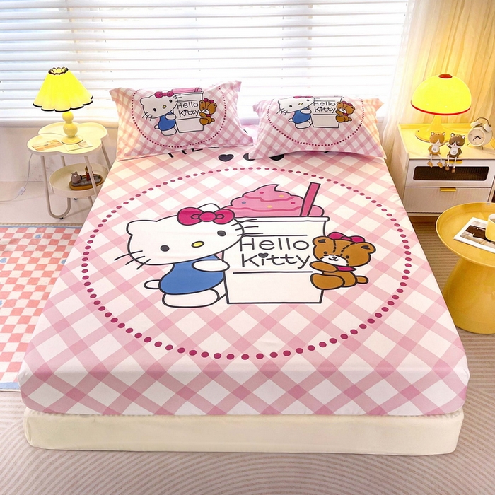 91家纺网 家纺一手货源 找家纺 一电 2026新品卡通床单床笠棕垫床套防尘罩席床垫保护套卡通儿童上下床床单床笠-第三批 奶茶KT