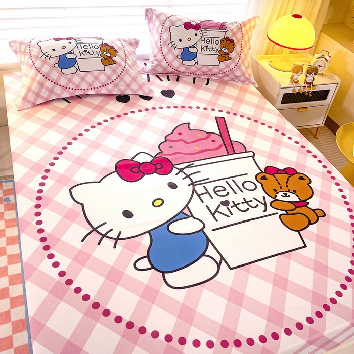 91家纺网 家纺一手货源 找家纺 一电 2026新品卡通床单床笠棕垫床套防尘罩席床垫保护套卡通儿童上下床床单床笠-第三批 奶茶KT