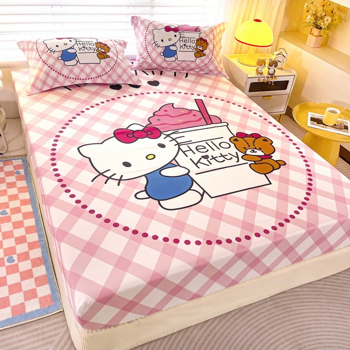 91家纺网 家纺一手货源 找家纺 一电 2026新品卡通床单床笠棕垫床套防尘罩席床垫保护套卡通儿童上下床床单床笠-第三批 奶茶KT