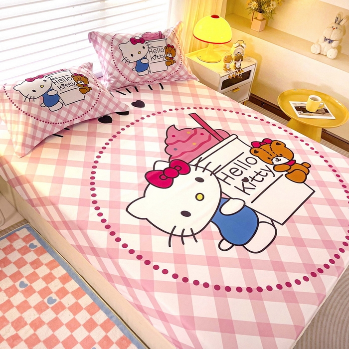 91家纺网 家纺一手货源 找家纺 一电 2026新品卡通床单床笠棕垫床套防尘罩席床垫保护套卡通儿童上下床床单床笠-第三批 奶茶KT