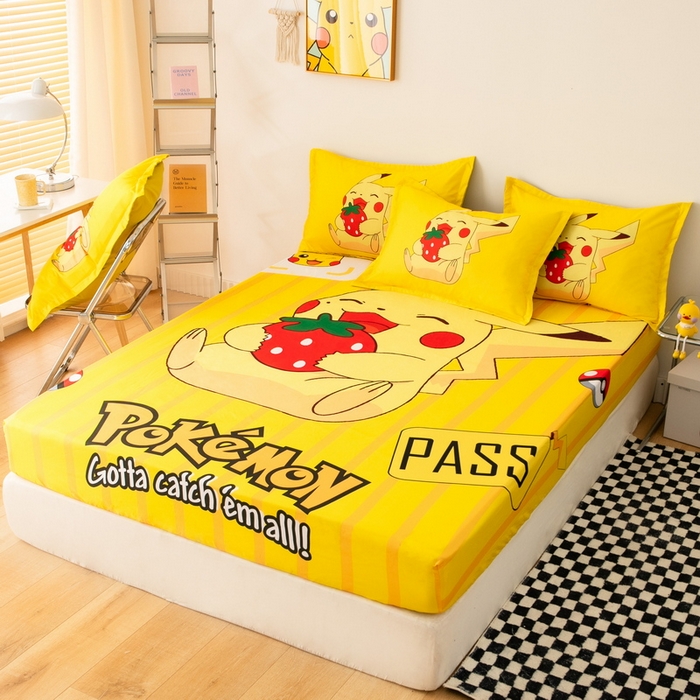91家纺网 家纺一手货源 找家纺 一电 2026新款卡通床单床笠棕垫床套防尘罩席床垫保护套卡通儿童上下床单床笠-第四批 草莓皮卡丘