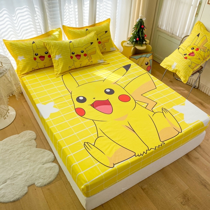 91家纺网 家纺一手货源 找家纺 一电 2026新品卡通床单床笠棕垫床套防尘罩席床垫保护套卡通儿童上下床床单床笠-第三批 网红皮卡丘