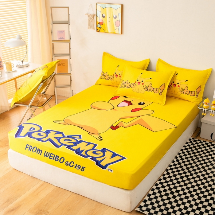 91家纺网 家纺一手货源 找家纺 一电 2026新款卡通床单床笠棕垫床套防尘罩席床垫保护套卡通儿童上下床单床笠-第四批 唱歌皮卡丘