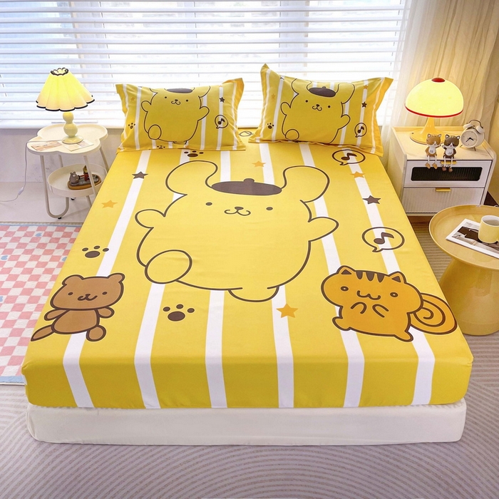 91家纺网 家纺一手货源 找家纺 一电 2026新款卡通床单床笠棕垫床套防尘罩席床垫保护套卡通儿童上下床单床笠-第四批 小猫布丁