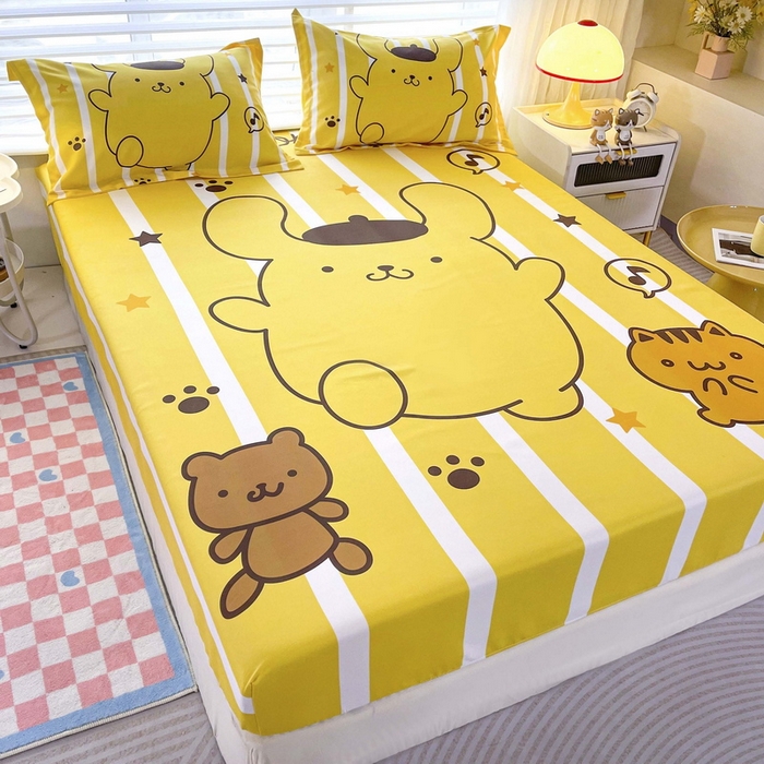 91家纺网 家纺一手货源 找家纺 一电 2026新款卡通床单床笠棕垫床套防尘罩席床垫保护套卡通儿童上下床单床笠-第四批 小猫布丁