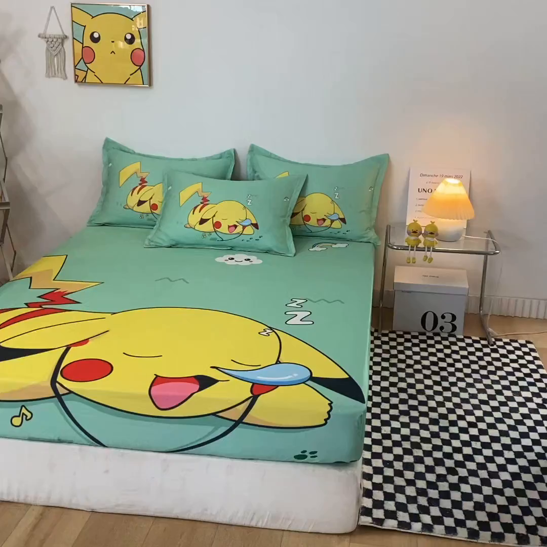 91家纺网 家纺一手货源 找家纺 一电 2026新款卡通床单床笠棕垫床套防尘罩席床垫保护套卡通儿童上下铺床单床笠-第五批 呼呼皮卡丘