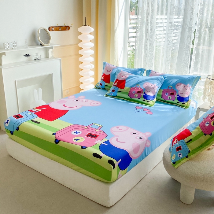 91家纺网 家纺一手货源 找家纺 一电 2026新款卡通床单床笠棕垫床套防尘罩席床垫保护套卡通儿童上下铺床单床笠-第五批 旅行佩奇