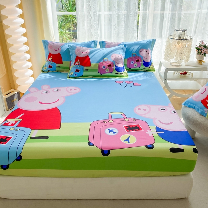 91家纺网 家纺一手货源 找家纺 一电 2026新款卡通床单床笠棕垫床套防尘罩席床垫保护套卡通儿童上下铺床单床笠-第五批 旅行佩奇