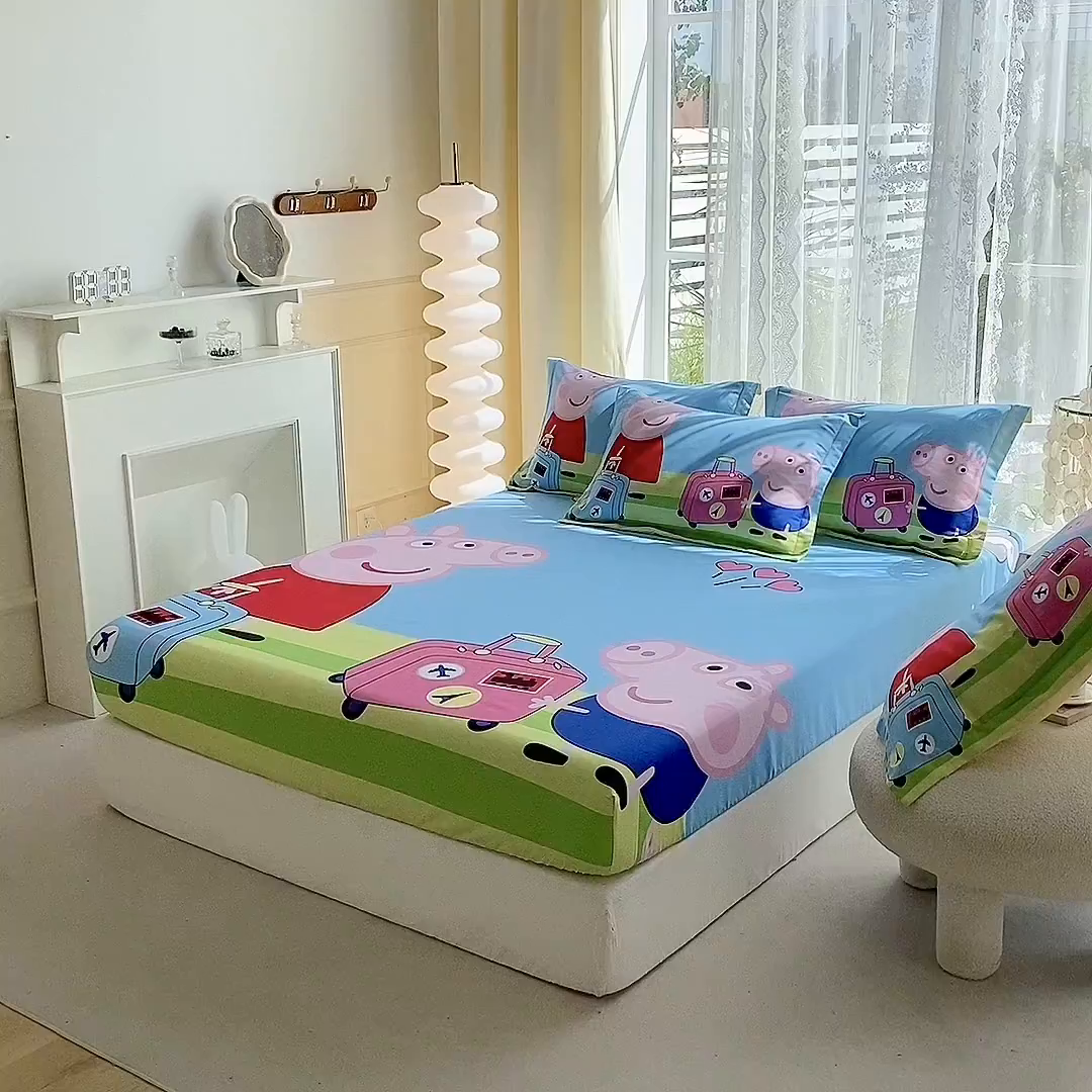 91家纺网 家纺一手货源 找家纺 一电 2026新款卡通床单床笠棕垫床套防尘罩席床垫保护套卡通儿童上下铺床单床笠-第五批 旅行佩奇