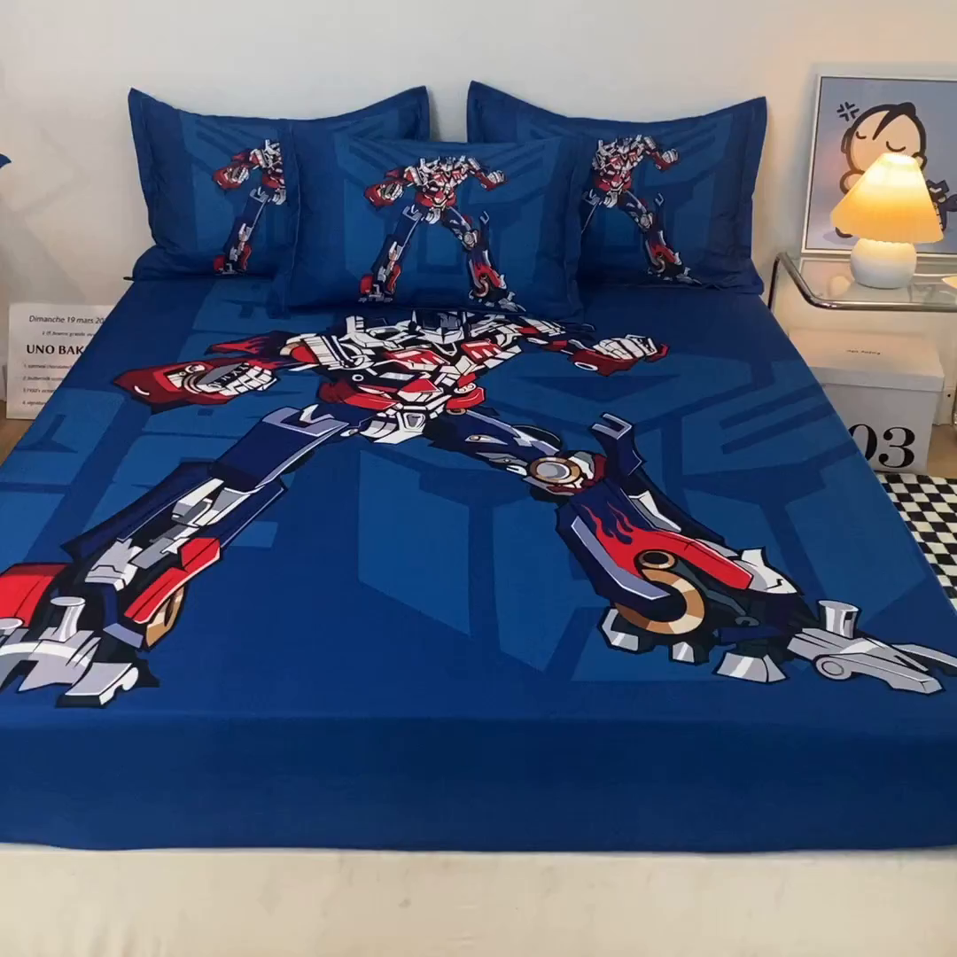 91家纺网 家纺一手货源 找家纺 一电 2026新款卡通床单床笠棕垫床套防尘罩席床垫保护套卡通儿童上下铺床单床笠-第五批 擎天柱