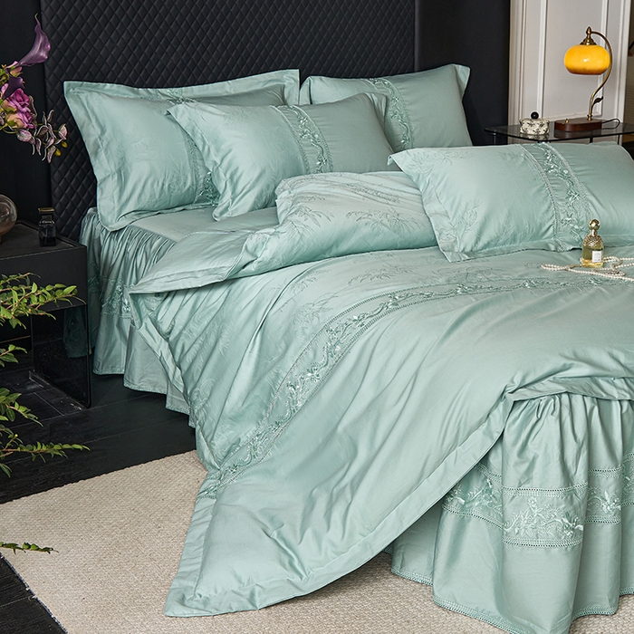 91家纺网 家纺一手货源 找家纺 （总）美达家纺 2026新款全棉纯棉60s提花绣花床裙四件套