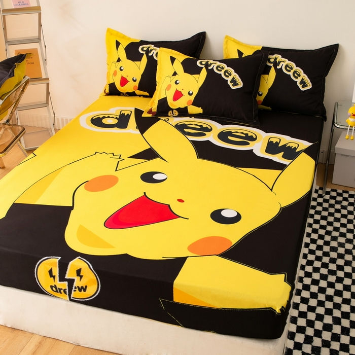 91家纺网 家纺一手货源 找家纺 一电 2026新款卡通床单床笠棕垫床套防尘罩席床垫保护套卡通儿童上下铺床单床笠-第五批 闪电皮卡丘