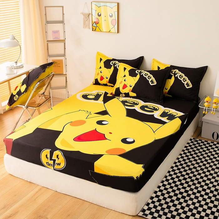 91家纺网 家纺一手货源 找家纺 一电 2026新款卡通床单床笠棕垫床套防尘罩席床垫保护套卡通儿童上下铺床单床笠-第五批 闪电皮卡丘