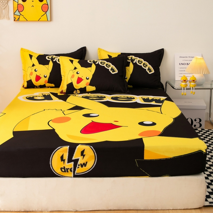 91家纺网 家纺一手货源 找家纺 一电 2026新款卡通床单床笠棕垫床套防尘罩席床垫保护套卡通儿童上下铺床单床笠-第五批 闪电皮卡丘