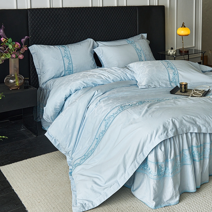 91家纺网 家纺一手货源 找家纺 （总）美达家纺 2026新款全棉纯棉60s提花绣花床裙四件套