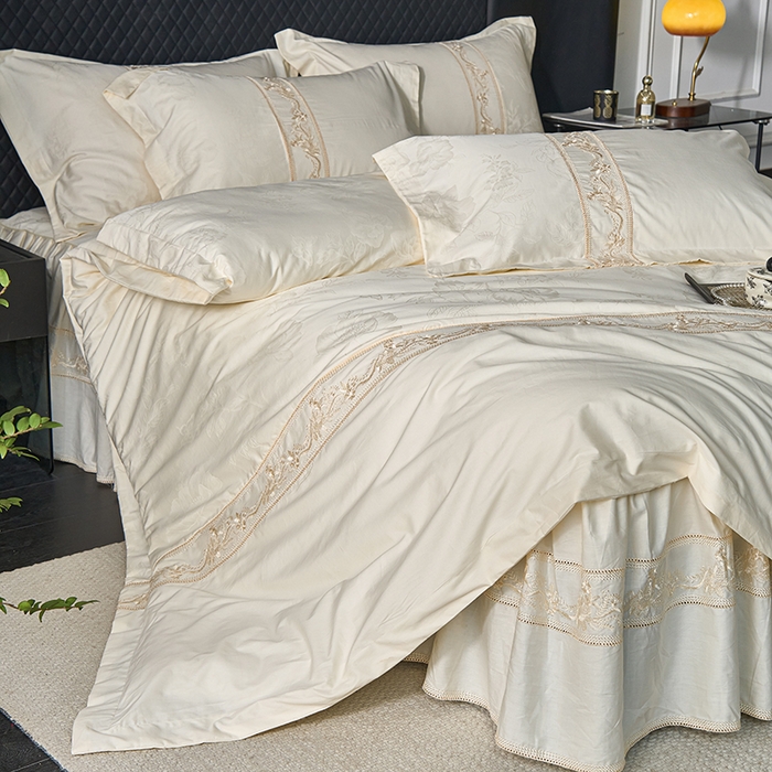 91家纺网 家纺一手货源 找家纺 （总）美达家纺 2026新款全棉纯棉60s提花绣花床裙四件套