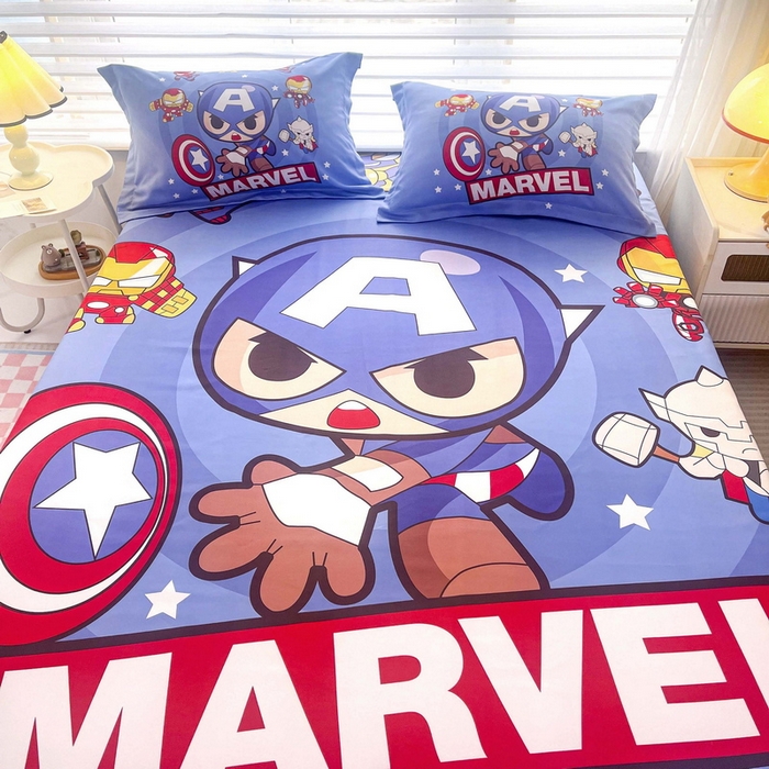 91家纺网 家纺一手货源 找家纺 一电 2026新款卡通床单床笠棕垫床套防尘罩席床垫保护套卡通儿童上下铺床单床笠-第五批 英雄队长