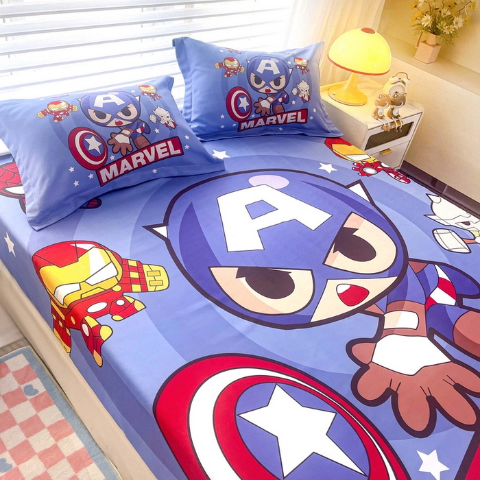 91家纺网 家纺一手货源 找家纺 一电 2026新款卡通床单床笠棕垫床套防尘罩席床垫保护套卡通儿童上下铺床单床笠-第五批 英雄队长